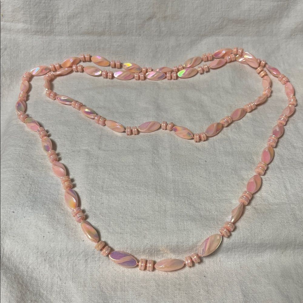 Vintage Pink Beaded Slip On Necklace 29” long.